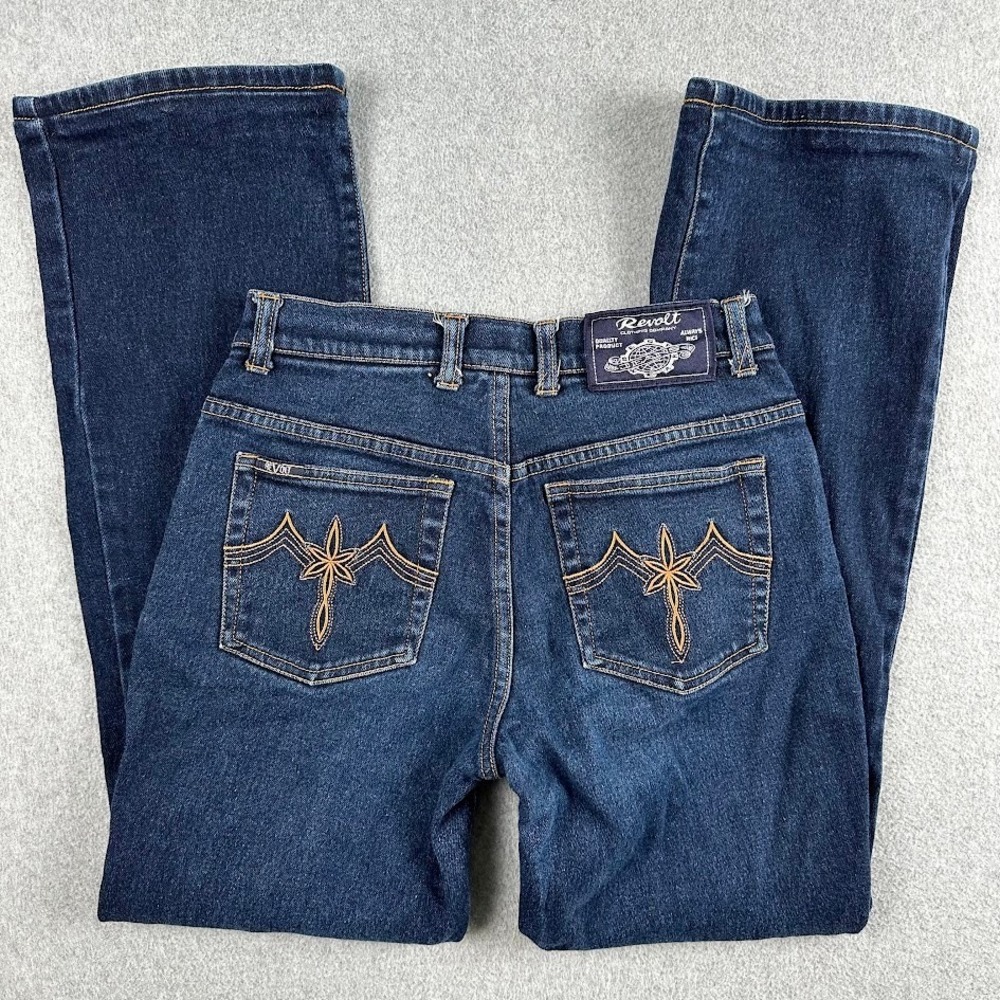 REVOLT Jeans Co Womens Bootcut Flare‎ Denim Jeans Dark Wash Size 9 Western Rodeo